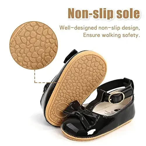 Baby Girl Mary Jane Dress Shoes - Infant Newborn Flats Anti-Slip Soft PU Leather Party School Wedding Princess Baby Girl Shoes - 4