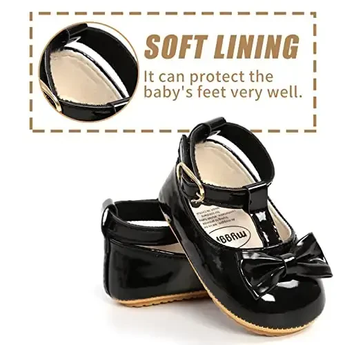 Baby Girl Mary Jane Dress Shoes - Infant Newborn Flats Anti-Slip Soft PU Leather Party School Wedding Princess Baby Girl Shoes - 5