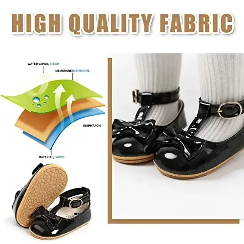 Baby Girl Mary Jane Dress Shoes - Infant Newborn Flats Anti-Slip Soft PU Leather Party School Wedding Princess Baby Girl Shoes - 6
