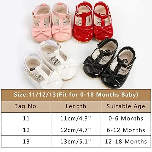 Baby Girl Mary Jane Dress Shoes - Infant Newborn Flats Anti-Slip Soft PU Leather Party School Wedding Princess Baby Girl Shoes - 7