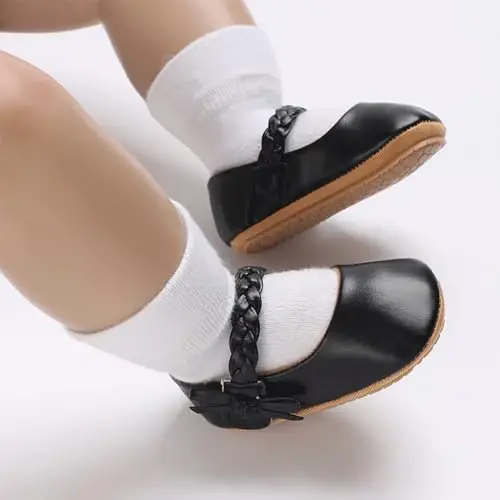 Baby Girl Mary Jane Dress Shoes - Infant Newborn Flats Anti-Slip Soft PU Leather Party School Wedding Princess Baby Girl Shoes - 2