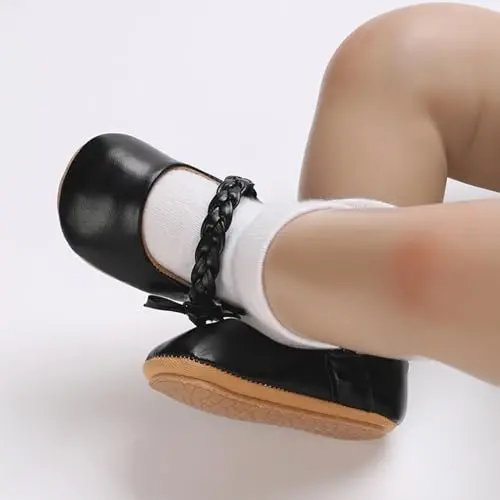 Baby Girl Mary Jane Dress Shoes - Infant Newborn Flats Anti-Slip Soft PU Leather Party School Wedding Princess Baby Girl Shoes - 3