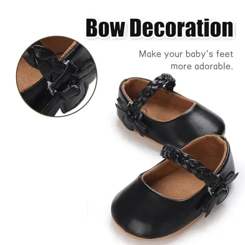 Baby Girl Mary Jane Dress Shoes - Infant Newborn Flats Anti-Slip Soft PU Leather Party School Wedding Princess Baby Girl Shoes - 6