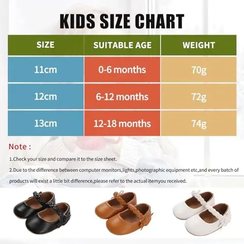 Baby Girl Mary Jane Dress Shoes - Infant Newborn Flats Anti-Slip Soft PU Leather Party School Wedding Princess Baby Girl Shoes - 7