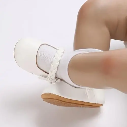 Baby Girl Mary Jane Dress Shoes - Infant Newborn Flats Anti-Slip Soft PU Leather Party School Wedding Princess Baby Girl Shoes - 3
