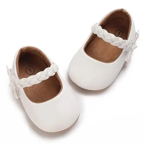 Baby Girl Mary Jane Dress Shoes - Infant Newborn Flats Anti-Slip Soft PU Leather Party School Wedding Princess Baby Girl Shoes - 1