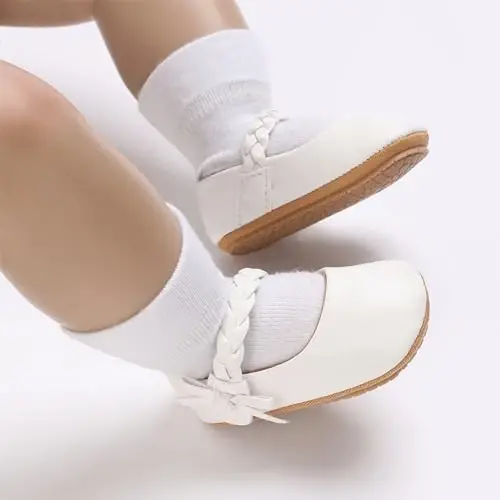 Baby Girl Mary Jane Dress Shoes - Infant Newborn Flats Anti-Slip Soft PU Leather Party School Wedding Princess Baby Girl Shoes - 2