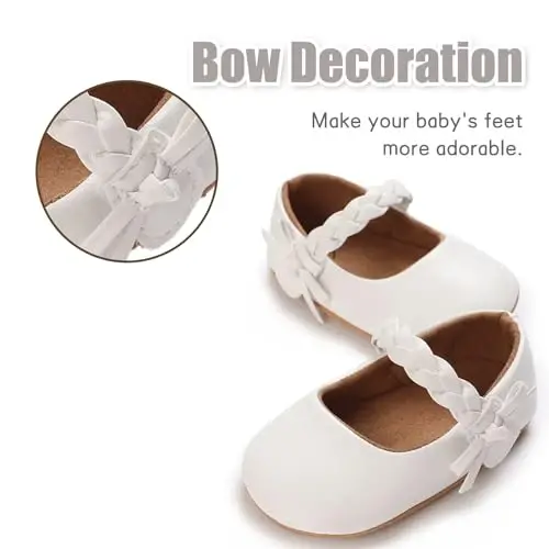 Baby Girl Mary Jane Dress Shoes - Infant Newborn Flats Anti-Slip Soft PU Leather Party School Wedding Princess Baby Girl Shoes - 5