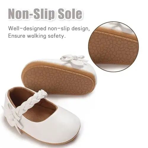 Baby Girl Mary Jane Dress Shoes - Infant Newborn Flats Anti-Slip Soft PU Leather Party School Wedding Princess Baby Girl Shoes - 6