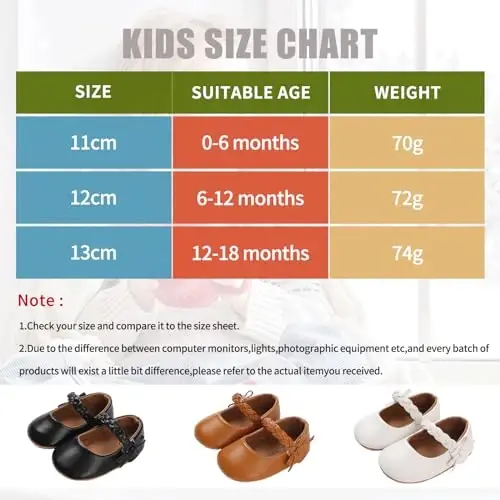 Baby Girl Mary Jane Dress Shoes - Infant Newborn Flats Anti-Slip Soft PU Leather Party School Wedding Princess Baby Girl Shoes - 7