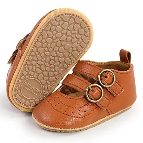 Baby Girl Mary Jane Dress Shoes - Infant Newborn Flats Anti-Slip Soft PU Leather Party School Wedding Princess Baby Girl Shoes 