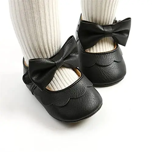 Baby Girl Mary Jane Dress Shoes - Infant Newborn Flats Anti-Slip Soft PU Leather Party School Wedding Princess Baby Girl Shoes - 2
