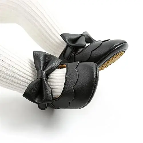 Baby Girl Mary Jane Dress Shoes - Infant Newborn Flats Anti-Slip Soft PU Leather Party School Wedding Princess Baby Girl Shoes - 3