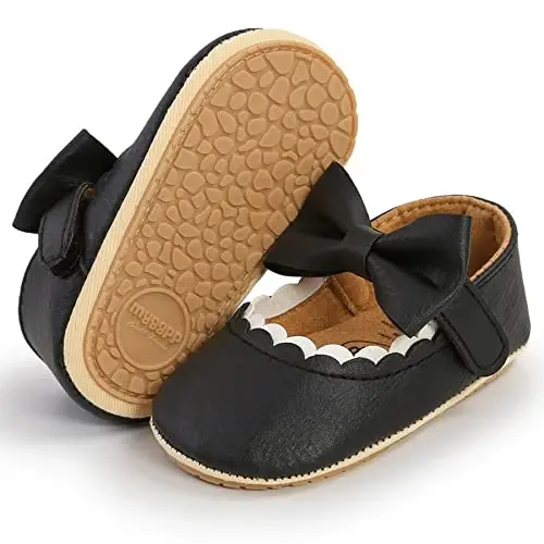 Baby Girl Mary Jane Dress Shoes - Infant Newborn Flats Anti-Slip Soft PU Leather Party School Wedding Princess Baby Girl Shoes 