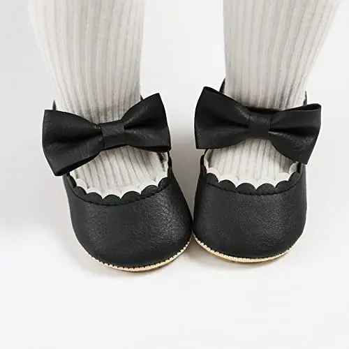 Baby Girl Mary Jane Dress Shoes - Infant Newborn Flats Anti-Slip Soft PU Leather Party School Wedding Princess Baby Girl Shoes - 3