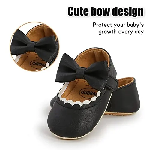 Baby Girl Mary Jane Dress Shoes - Infant Newborn Flats Anti-Slip Soft PU Leather Party School Wedding Princess Baby Girl Shoes - 5