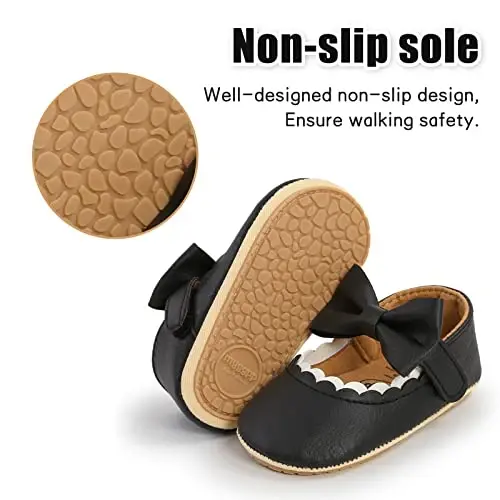 Baby Girl Mary Jane Dress Shoes - Infant Newborn Flats Anti-Slip Soft PU Leather Party School Wedding Princess Baby Girl Shoes - 6