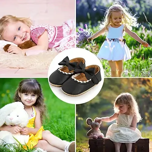Baby Girl Mary Jane Dress Shoes - Infant Newborn Flats Anti-Slip Soft PU Leather Party School Wedding Princess Baby Girl Shoes 