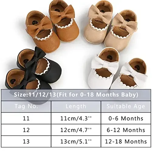 Baby Girl Mary Jane Dress Shoes - Infant Newborn Flats Anti-Slip Soft PU Leather Party School Wedding Princess Baby Girl Shoes - 3