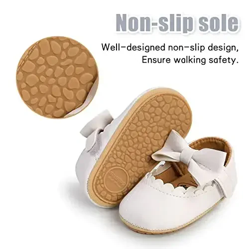 Baby Girl Mary Jane Dress Shoes - Infant Newborn Flats Anti-Slip Soft PU Leather Party School Wedding Princess Baby Girl Shoes - 5