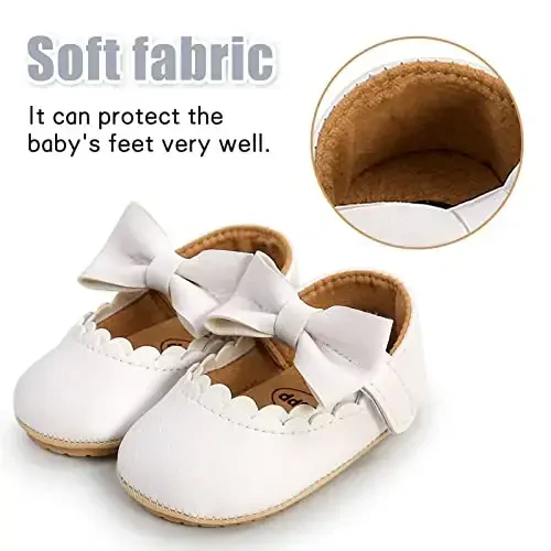 Baby Girl Mary Jane Dress Shoes - Infant Newborn Flats Anti-Slip Soft PU Leather Party School Wedding Princess Baby Girl Shoes - 6
