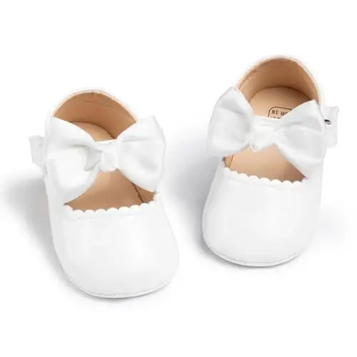 Baby Girl Mary Jane Dress Shoes - Infant Newborn Flats Anti-Slip Soft PU Leather Party School Wedding Princess Baby Girl Shoes 