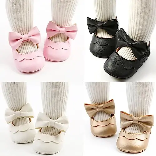 Baby Girl Mary Jane Dress Shoes - Infant Newborn Flats Anti-Slip Soft PU Leather Party School Wedding Princess Baby Girl Shoes - 6