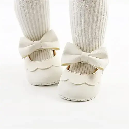 Baby Girl Mary Jane Dress Shoes - Infant Newborn Flats Anti-Slip Soft PU Leather Party School Wedding Princess Baby Girl Shoes - 2