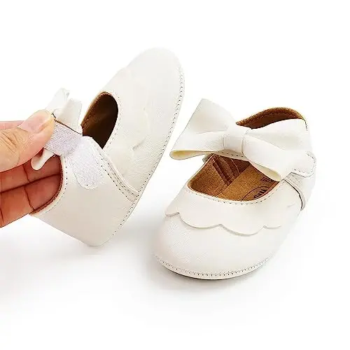 Baby Girl Mary Jane Dress Shoes - Infant Newborn Flats Anti-Slip Soft PU Leather Party School Wedding Princess Baby Girl Shoes - 5