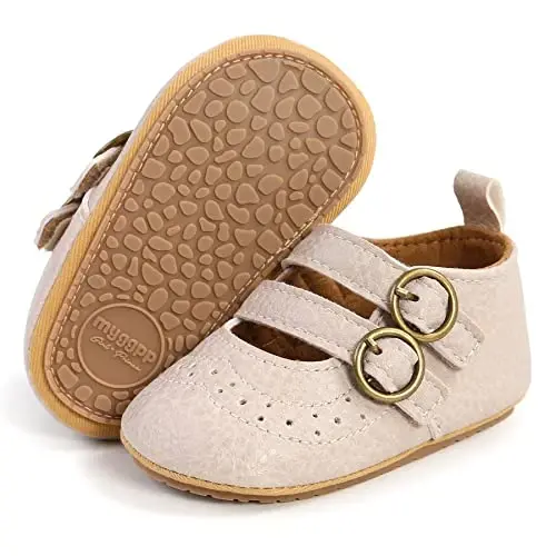 Baby Girl Mary Jane Dress Shoes - Infant Newborn Flats Anti-Slip Soft PU Leather Party School Wedding Princess Baby Girl Shoes - 1