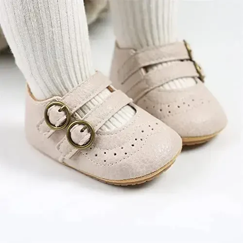 Baby Girl Mary Jane Dress Shoes - Infant Newborn Flats Anti-Slip Soft PU Leather Party School Wedding Princess Baby Girl Shoes - NEBAND (1)