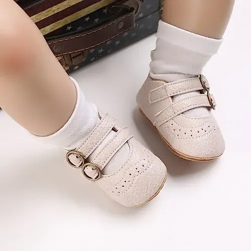 Baby Girl Mary Jane Dress Shoes - Infant Newborn Flats Anti-Slip Soft PU Leather Party School Wedding Princess Baby Girl Shoes - 3