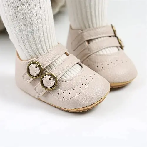 Baby Girl Mary Jane Dress Shoes - Infant Newborn Flats Anti-Slip Soft PU Leather Party School Wedding Princess Baby Girl Shoes - BABY (1)