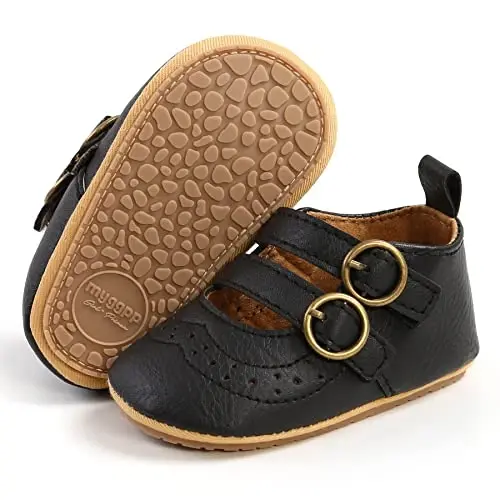 Baby Girl Mary Jane Dress Shoes - Infant Newborn Flats Anti-Slip Soft PU Leather Party School Wedding Princess Baby Girl Shoes 
