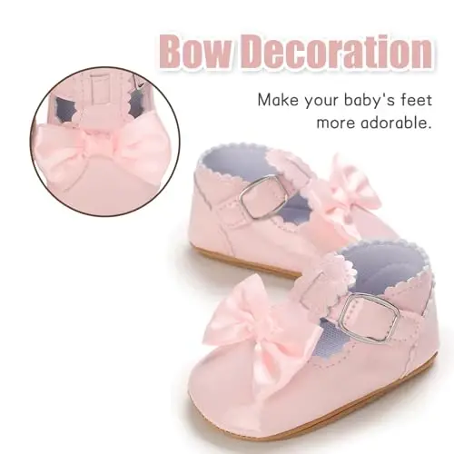 Baby Girl Mary Jane Dress Shoes - Infant Newborn Flats Anti-Slip Soft PU Leather Party School Wedding Princess Baby Girl Shoes - 3