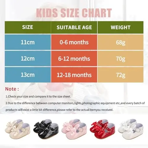 Baby Girl Mary Jane Dress Shoes - Infant Newborn Flats Anti-Slip Soft PU Leather Party School Wedding Princess Baby Girl Shoes - 7