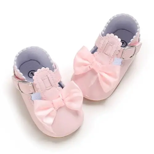 Baby Girl Mary Jane Dress Shoes - Infant Newborn Flats Anti-Slip Soft PU Leather Party School Wedding Princess Baby Girl Shoes - 1