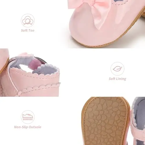 Baby Girl Mary Jane Dress Shoes - Infant Newborn Flats Anti-Slip Soft PU Leather Party School Wedding Princess Baby Girl Shoes - 4