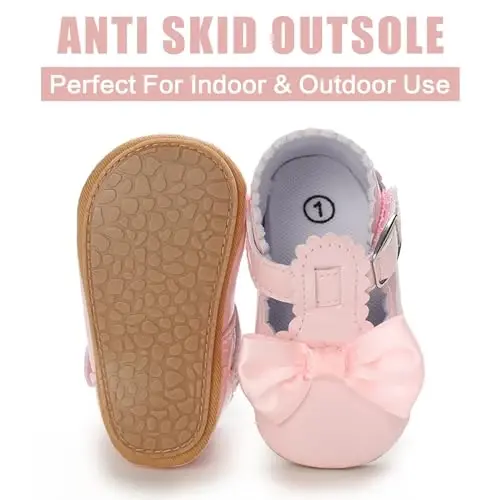 Baby Girl Mary Jane Dress Shoes - Infant Newborn Flats Anti-Slip Soft PU Leather Party School Wedding Princess Baby Girl Shoes - 5