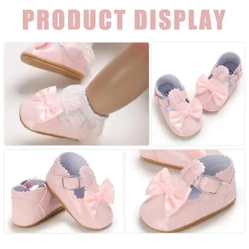 Baby Girl Mary Jane Dress Shoes - Infant Newborn Flats Anti-Slip Soft PU Leather Party School Wedding Princess Baby Girl Shoes - 6