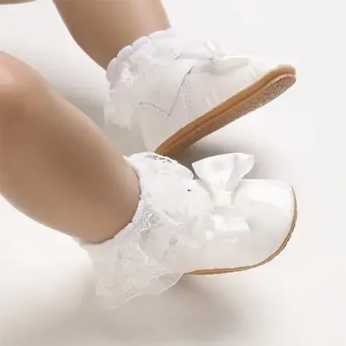 Baby Girl Mary Jane Dress Shoes - Infant Newborn Flats Anti-Slip Soft PU Leather Party School Wedding Princess Baby Girl Shoes - 2