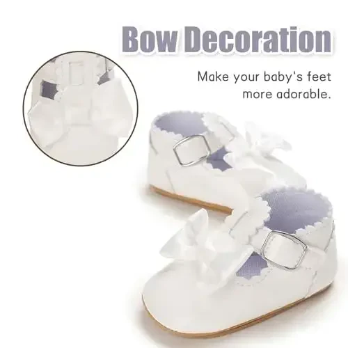Baby Girl Mary Jane Dress Shoes - Infant Newborn Flats Anti-Slip Soft PU Leather Party School Wedding Princess Baby Girl Shoes - 5