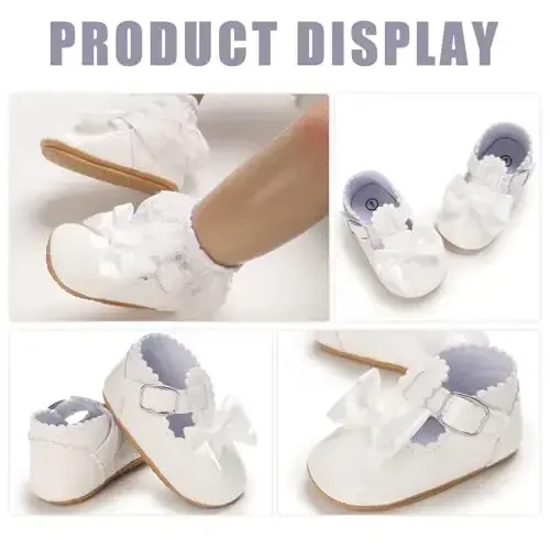 Baby Girl Mary Jane Dress Shoes - Infant Newborn Flats Anti-Slip Soft PU Leather Party School Wedding Princess Baby Girl Shoes - 6