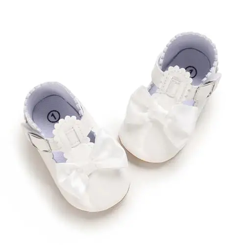 Baby Girl Mary Jane Dress Shoes - Infant Newborn Flats Anti-Slip Soft PU Leather Party School Wedding Princess Baby Girl Shoes - 1