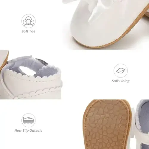 Baby Girl Mary Jane Dress Shoes - Infant Newborn Flats Anti-Slip Soft PU Leather Party School Wedding Princess Baby Girl Shoes - 3