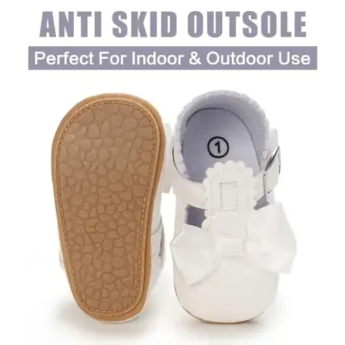 Baby Girl Mary Jane Dress Shoes - Infant Newborn Flats Anti-Slip Soft PU Leather Party School Wedding Princess Baby Girl Shoes - 4