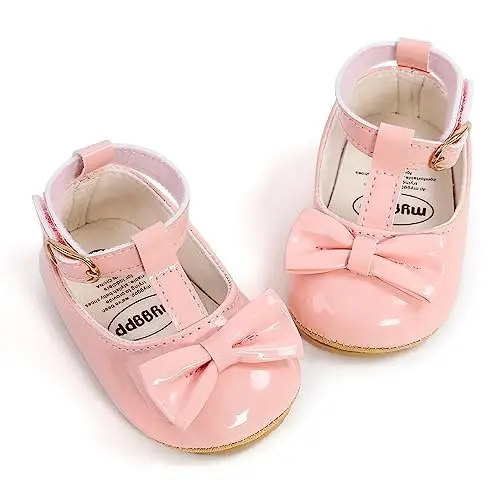 Baby Girl Mary Jane Dress Shoes - Infant Newborn Flats Anti-Slip Soft PU Leather Party School Wedding Princess Baby Girl Shoes 