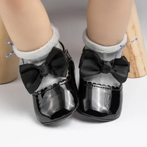 Baby Girl Mary Jane Dress Shoes - Infant Newborn Flats Anti-Slip Soft PU Leather Party School Wedding Princess Baby Girl Shoes - 2