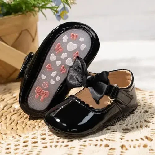 Baby Girl Mary Jane Dress Shoes - Infant Newborn Flats Anti-Slip Soft PU Leather Party School Wedding Princess Baby Girl Shoes - 3