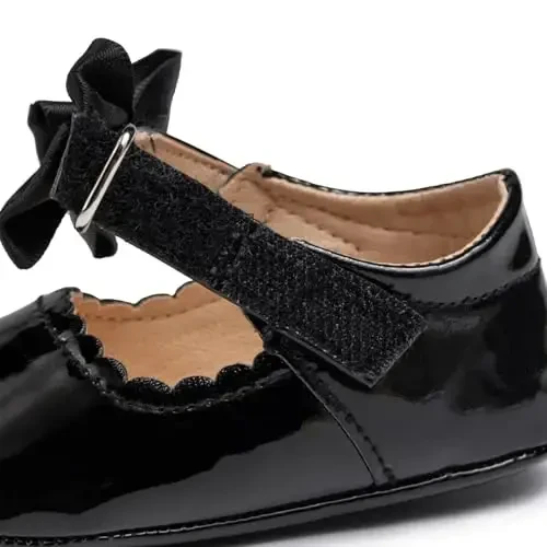Baby Girl Mary Jane Dress Shoes - Infant Newborn Flats Anti-Slip Soft PU Leather Party School Wedding Princess Baby Girl Shoes - 4